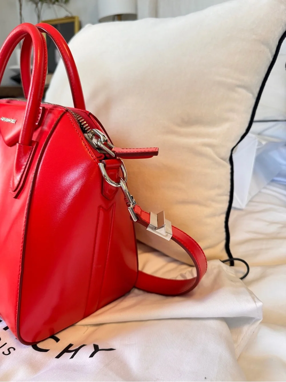 Givenchy Red Leather Satchel with Top Handles